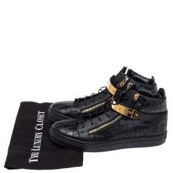 Pre Owned Giuseppe Zanotti Black Croc Embossed Leather Coby High Top Sneakers Size 40