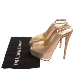 Pre Owned حذاء كعب عالي جوسيبي زانوتي مقدمة مفتوحة فتحة كعب جلد قزحي اللون ذهبي وردي مقاس 36.5