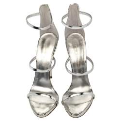 Pre Owned Giuseppe Zanotti Silver Patent Leather Harmony  Sandals Size 39