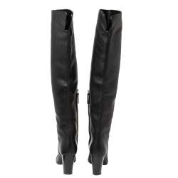 Pre Owned Giuseppe Zanotti Black Leather Knee Length Block Heel Boots Size 37