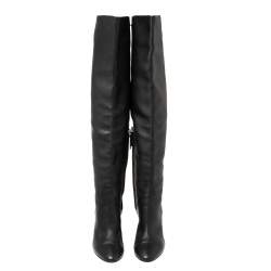 Pre Owned Giuseppe Zanotti Black Leather Knee Length Block Heel Boots Size 37
