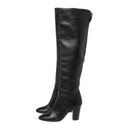 Pre Owned Giuseppe Zanotti Black Leather Knee Length Block Heel Boots Size 37