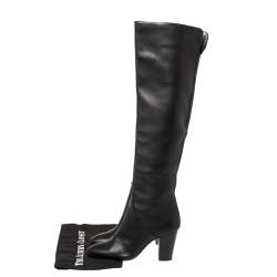 Pre Owned Giuseppe Zanotti Black Leather Knee Length Block Heel Boots Size 37