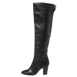 Pre Owned Giuseppe Zanotti Black Leather Knee Length Block Heel Boots Size 37