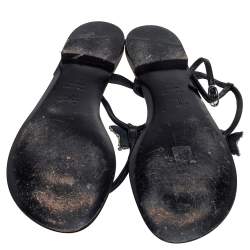 Pre Owned Giuseppe Zanotti Black Leather T Strap Crystal Embellished Flat Sandals Size 41