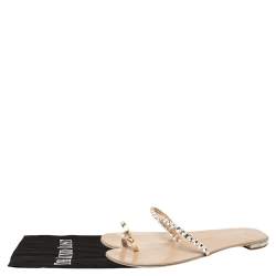 Pre Owned صندل فلات جوسيبي زانوتي حلقة إصبع مزخرف جلد بيج مقاس 41