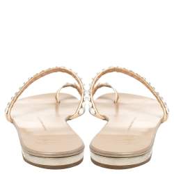 Pre Owned صندل فلات جوسيبي زانوتي حلقة إصبع مزخرف جلد بيج مقاس 41