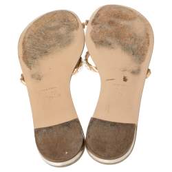 Pre Owned صندل فلات جوسيبي زانوتي حلقة إصبع مزخرف جلد بيج مقاس 41