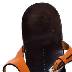 Pre Owned Giuseppe Zanotti Orange Leather Crystal Embellished Thong Flats Size 41