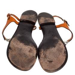 Pre Owned Giuseppe Zanotti Orange Leather Crystal Embellished Thong Flats Size 41