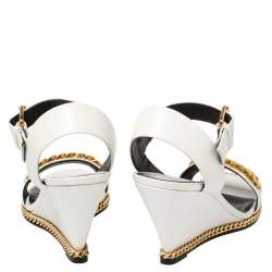 Pre Owned Giuseppe Zanotti White Leather Chain-Link Wedge Sandals Size 38