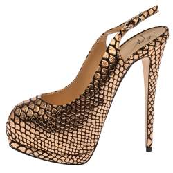 Pre Owned Giuseppe Zanotti Rose Gold/Black Python Embossed Patent Leather and Suede Sharon Platform Pumps Size 39