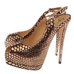 Pre Owned Giuseppe Zanotti Rose Gold/Black Python Embossed Patent Leather and Suede Sharon Platform Pumps Size 39