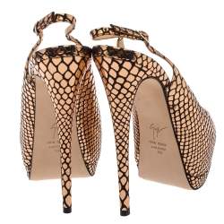 Pre Owned Giuseppe Zanotti Rose Gold/Black Python Embossed Patent Leather and Suede Sharon Platform Pumps Size 39