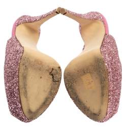 مملوكة مسبقًا Giuseppe Zanotti Pink Glitter Fabric and Leather  Slingback  Peep Toe Sandals Size 39