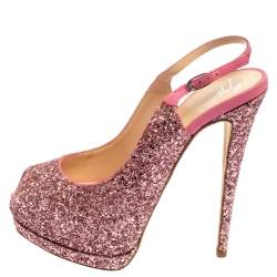 مملوكة مسبقًا Giuseppe Zanotti Pink Glitter Fabric and Leather  Slingback  Peep Toe Sandals Size 39