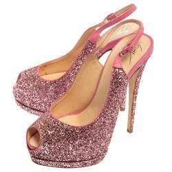 مملوكة مسبقًا Giuseppe Zanotti Pink Glitter Fabric and Leather  Slingback  Peep Toe Sandals Size 39