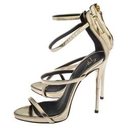 Giuseppe Zanotti Gold Foil Leather Harmony Strap Sandals Size 35