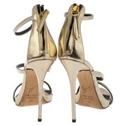 Giuseppe Zanotti Gold Foil Leather Harmony Strap Sandals Size 35