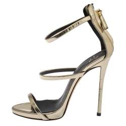 Giuseppe Zanotti Gold Foil Leather Harmony Strap Sandals Size 35