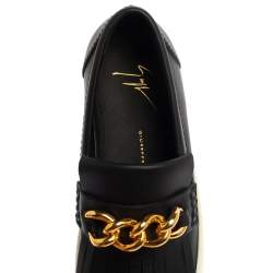 Pre Owned Giuseppe Zanotti Black Fringed Leather Slip On Sneakers Size 38