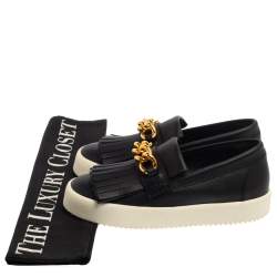 Pre Owned Giuseppe Zanotti Black Fringed Leather Slip On Sneakers Size 38