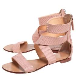 Pre Owned صندل جوسيبي زانوتي سيور متعاكسة أسورة كاحل جلد نقشة الثعبان وردي مقاس 36.5