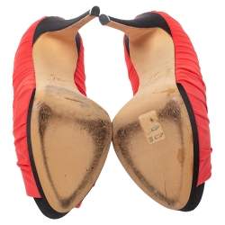 Giuseppe Zanotti Red Ruched Silk Peep Toe Platform Pumps Size 37.5