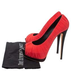 Giuseppe Zanotti Red Ruched Silk Peep Toe Platform Pumps Size 37.5