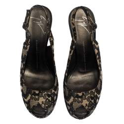 Pre Owned صندل جوسيبي زانوتي مقدمة مفتوحة فتحة كعب دانتيل أسود مقاس 37.5