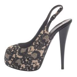 Pre Owned صندل جوسيبي زانوتي مقدمة مفتوحة فتحة كعب دانتيل أسود مقاس 37.5