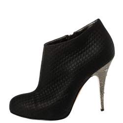 Pre Owned Giuseppe Zanotti Black Fabric Ankle Boots Size 38