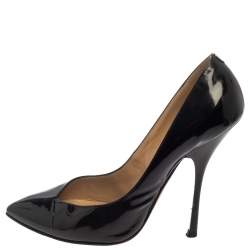 Pre Owned حذاء كعب عالى جوسيبى زانوتى مقدمة مدببة جلد لامع أسود مقاس 37.5 