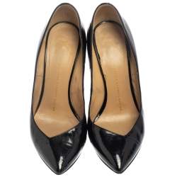 Pre Owned حذاء كعب عالى جوسيبى زانوتى مقدمة مدببة جلد لامع أسود مقاس 37.5 