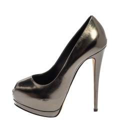 Pre Owned Giuseppe Zanotti Metallic Leather Platform Pumps Size 37