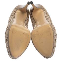 Pre Owned حذاء كعب عالي جوسيبي زانوتي نعل سميك و مقدمة مفتوحة قماش و غليتر رصاصي مقاس 39