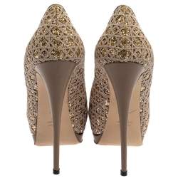 Pre Owned حذاء كعب عالي جوسيبي زانوتي نعل سميك و مقدمة مفتوحة قماش و غليتر رصاصي مقاس 39