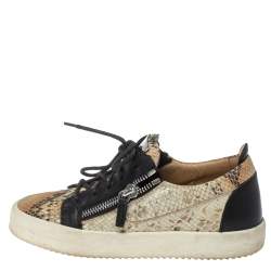 Pre Owned Giuseppe Zanotti Multicolor Snake Embossed Leather May London Double Zip Low Top Platform Sneakers Size 39