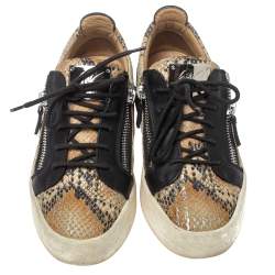 Pre Owned Giuseppe Zanotti Multicolor Snake Embossed Leather May London Double Zip Low Top Platform Sneakers Size 39