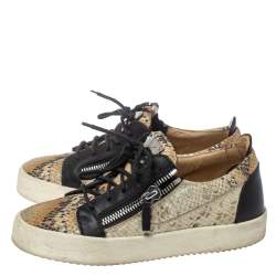 Pre Owned Giuseppe Zanotti Multicolor Snake Embossed Leather May London Double Zip Low Top Platform Sneakers Size 39