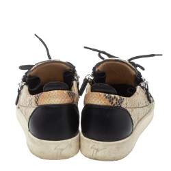 Pre Owned Giuseppe Zanotti Multicolor Snake Embossed Leather May London Double Zip Low Top Platform Sneakers Size 39