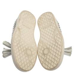 Pre Owned Giuseppe Zanotti Light Grey Suede Crystal Studded Tassel Sneakers Size 37