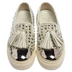 Pre Owned Giuseppe Zanotti Light Grey Suede Crystal Studded Tassel Sneakers Size 37
