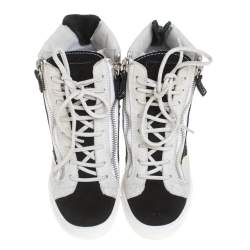 Pre Owned Giuseppe Zanotti Multicolor Crystal Embellished Suede Wedge Sneakers Size 37