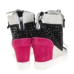 Pre Owned Giuseppe Zanotti Multicolor Crystal Embellished Suede Wedge Sneakers Size 37