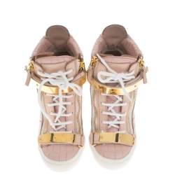 Pre Owned Giuseppe Zanotti Pink Croc Embossed Leather Lorenz Wedge High Top Sneakers Size 36.5