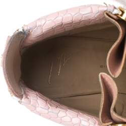 Pre Owned Giuseppe Zanotti Pink Croc Embossed Leather Lorenz Wedge High Top Sneakers Size 36.5