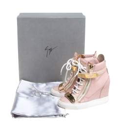 Pre Owned Giuseppe Zanotti Pink Croc Embossed Leather Lorenz Wedge High Top Sneakers Size 36.5