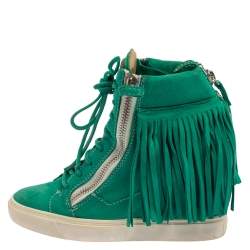 Pre Owned Giuseppe Zanotti Green Suede Lorenz Wedge Sneakers Size 38