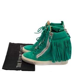Pre Owned Giuseppe Zanotti Green Suede Lorenz Wedge Sneakers Size 38